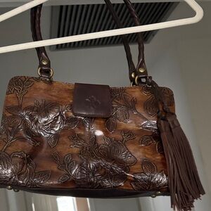 Patricia Nash Floral Embossed Brown Leather Shoulder Bag